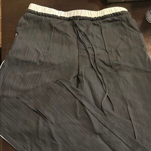 Zara Black Wide Leg Pants with Cream Waistband